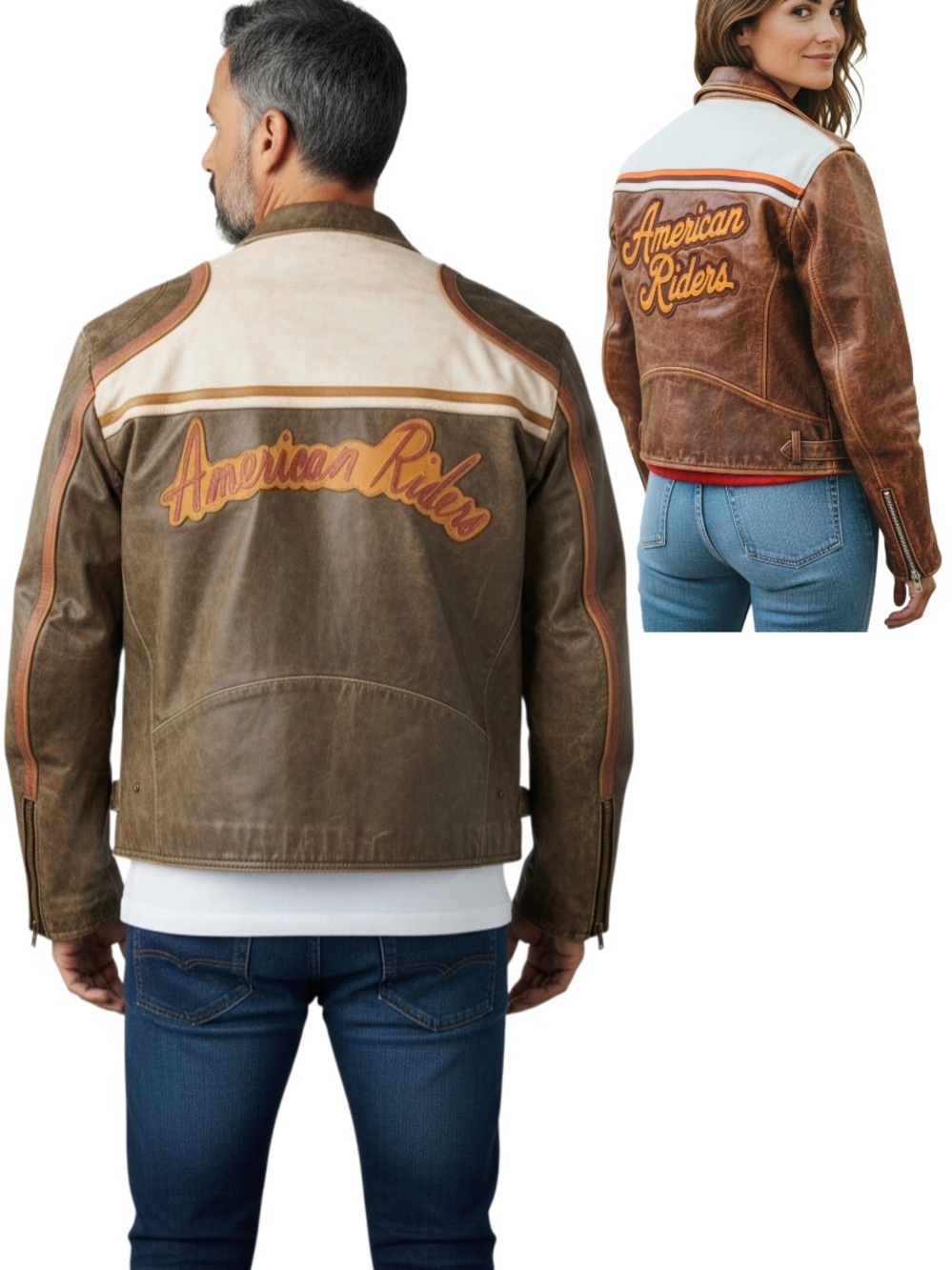 Wilsons Leather Brown & Cream 'American Riders' Varsity Leather Jacket